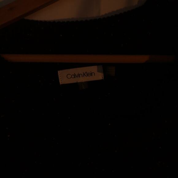 Calvin Klein Black Tunic White dots Pullover Top Asymmetric Hem - Picture 2 of 16